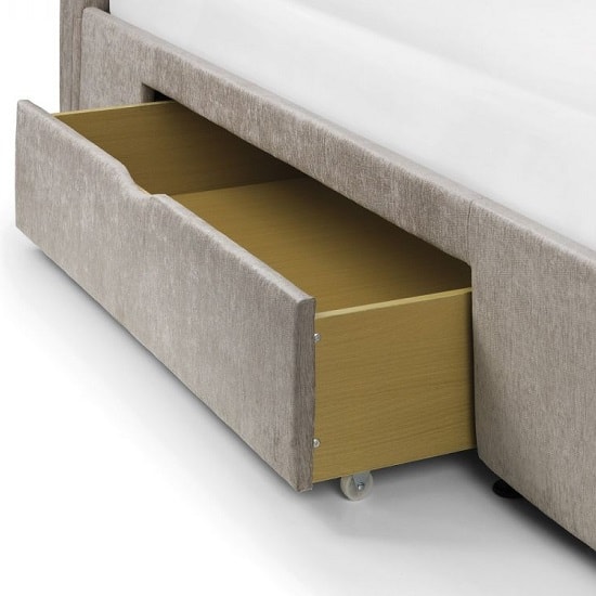 Rahela Chenille Fabric King Size Bed In Mink With 2 Drawers