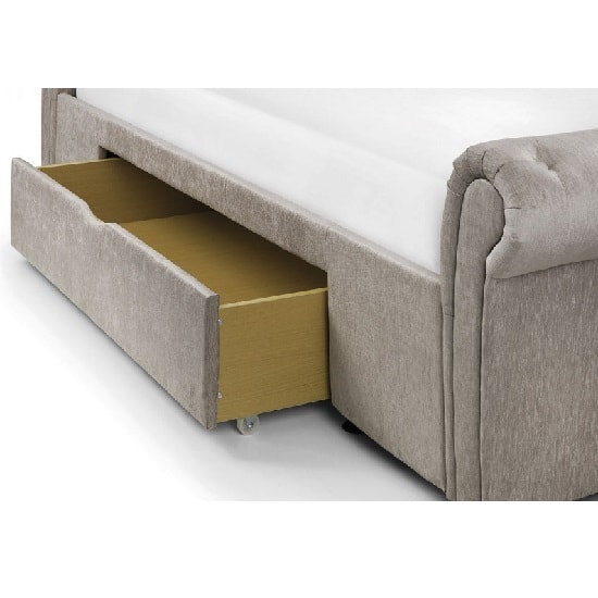 Rahela Chenille Fabric King Size Bed In Mink With 2 Drawers