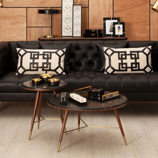 Kentona Dark Grey Marble Coffee Table With Dark Walnut Frame