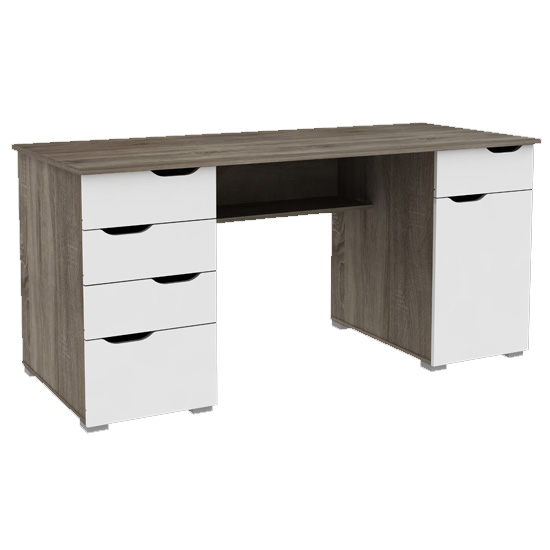 Photo of Kirkham wooden computer desk in dark oak and gloss white