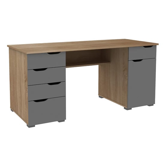 Read more about Kirkham wooden computer desk in light oak and grey gloss