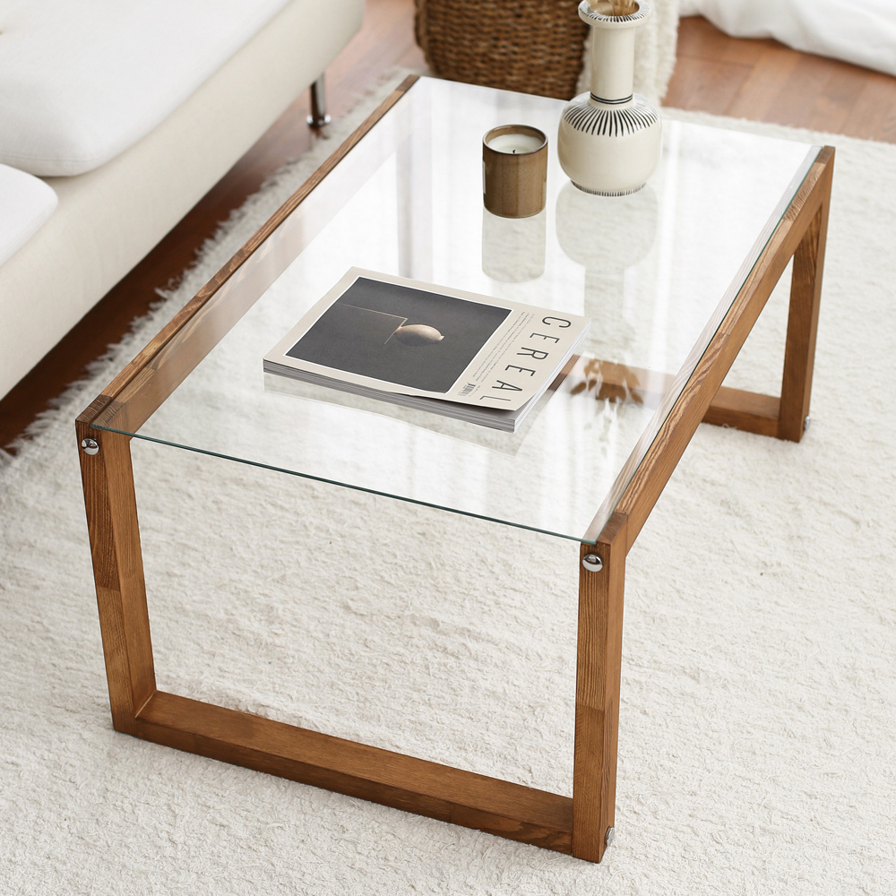 Kenza Brown Wooden Coffee Table with Glass Top
