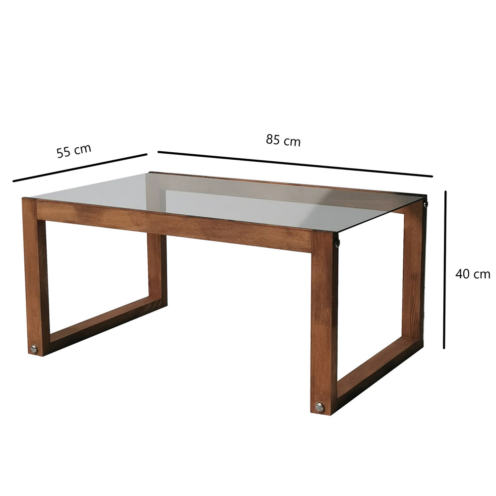 Kenza Brown Wooden Coffee Table with Glass Top