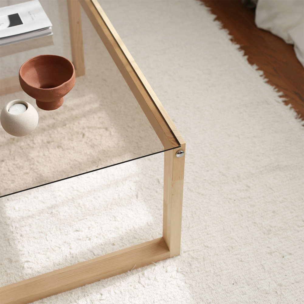 Kenza Natural Wooden Coffee Table with Glass Top
