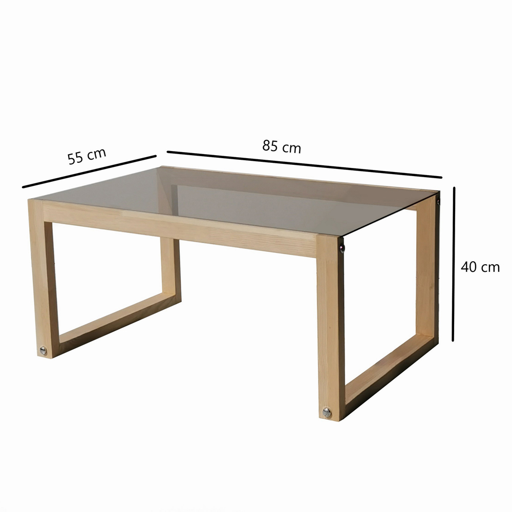Kenza Natural Wooden Coffee Table with Glass Top