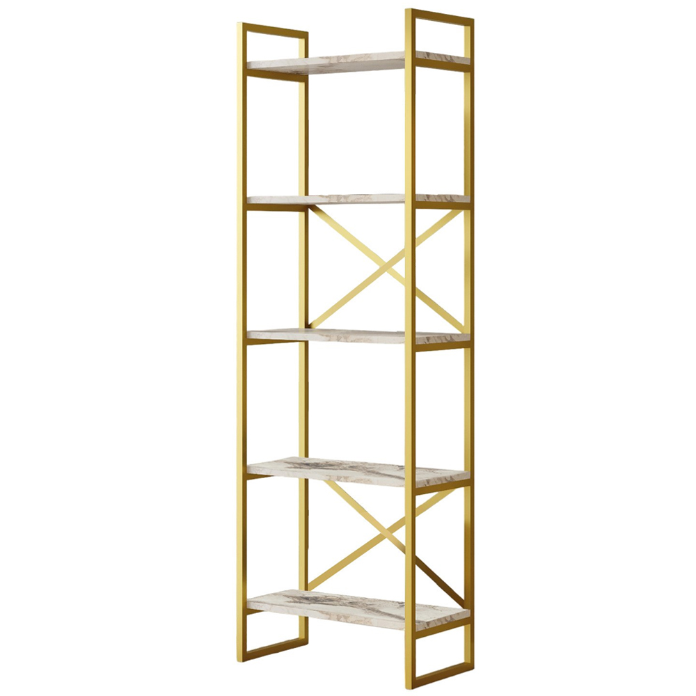 Kenza Small Wooden Display Unit with 5 Shelves in White Marble Effect