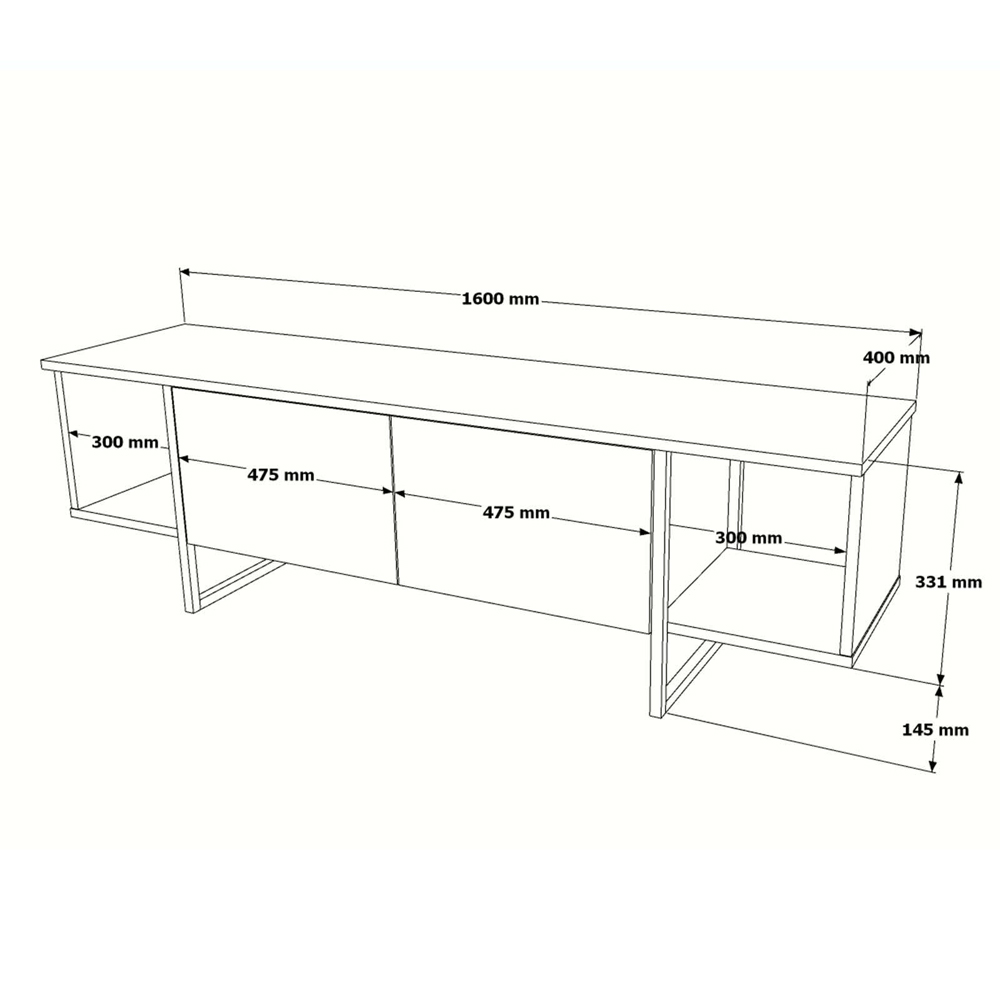 Kenza Wooden TV Stand with Gold Metal Legs in White Marble Effect