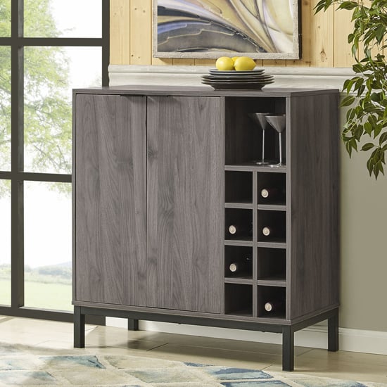 Product photograph of Keoni Wooden Bar Cabinet With 2 Doors In Slate Grey from Furniture in Fashion