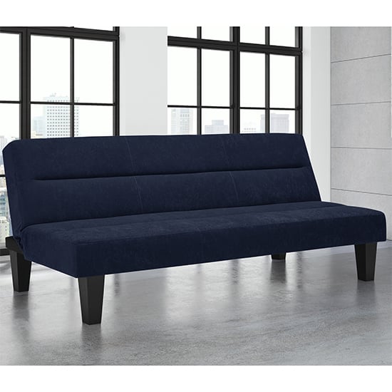 Keori Velvet Futon Sofa Bed In Blue With Wooden Legs