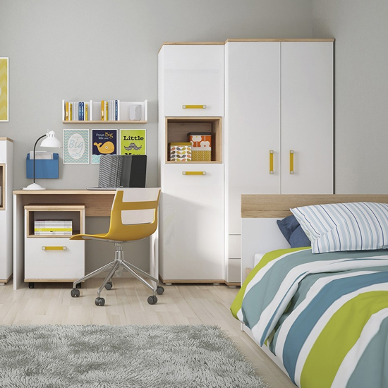 Kepo Wooden Office Pedestal Cabinet In White High Gloss And Oak_4