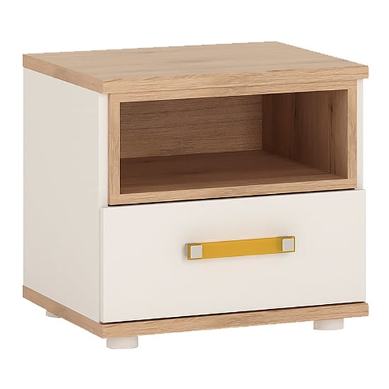 Product photograph of Kepo Wooden Bedside Cabinet In White High Gloss And Oak from Furniture in Fashion