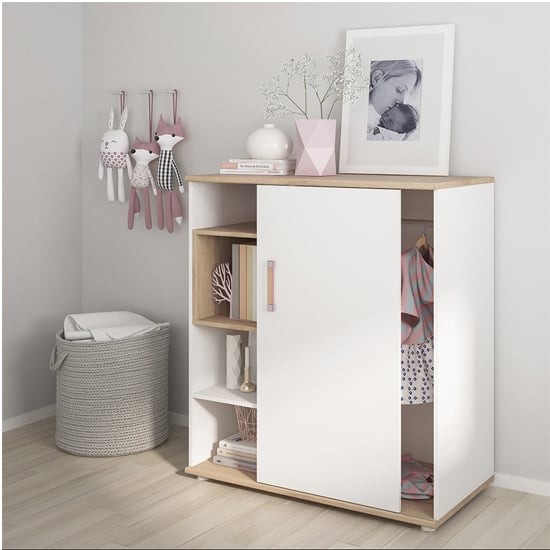 Kepo Wooden Low Storage Cabinet In White High Gloss And Oak_4