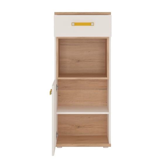 Kepo Wooden Narrow Storage Cabinet In White High Gloss And Oak_2