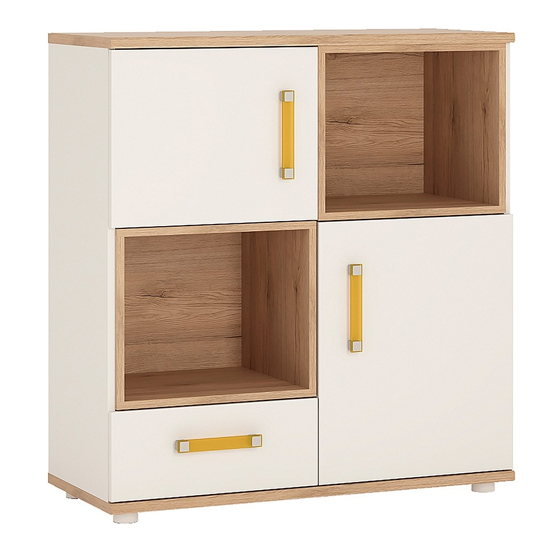 Kepo Wooden Open Storage In White High Gloss And Oak