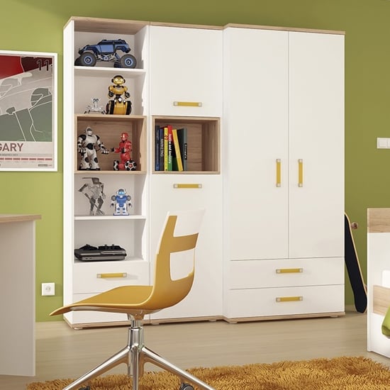 Kepo Wooden Storage Cabinet In White Gloss And Oak With 2 Doors_4
