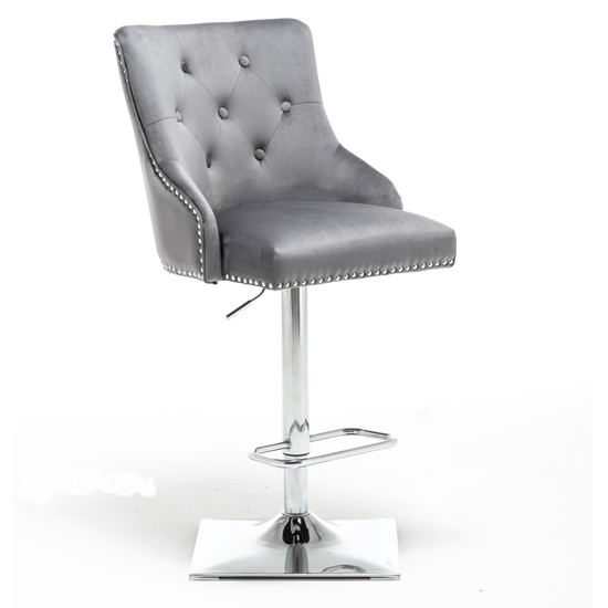 Kepro Dark Grey Velvet Upholstered Gas-Lift Bar Chairs In Pair_2