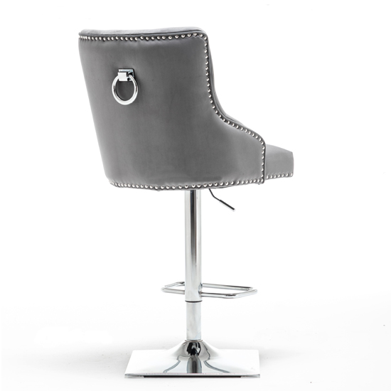 Kepro Dark Grey Velvet Upholstered Gas-Lift Bar Chairs In Pair_3