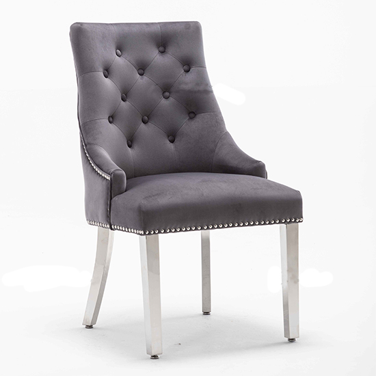 Kepro Knocker Dark Grey Velvet Dining Chairs In Pair_2