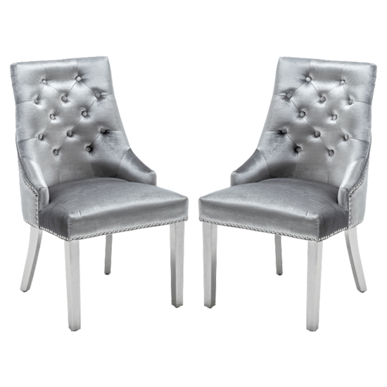 Kepro Knocker Shimmer Grey Velvet Dining Chairs In Pair