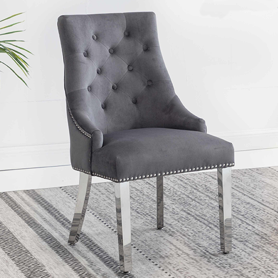 Kepro Knocker Back Velvet Dining Chair In Dark Grey
