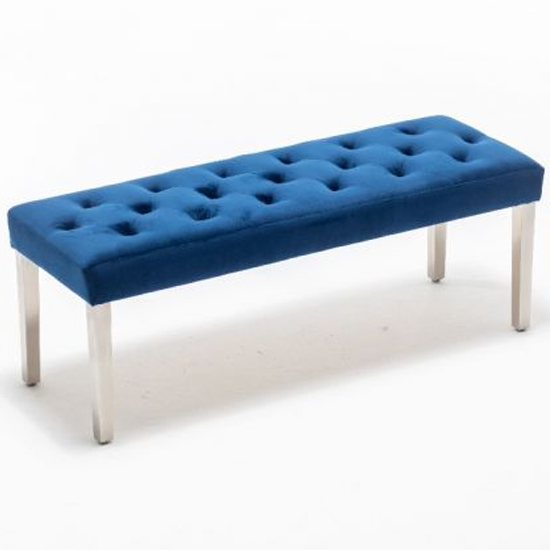 Photo of Kepro velvet upholstered dining bench in blue