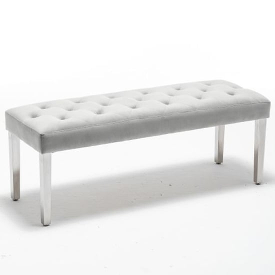 Read more about Kepro velvet upholstered dining bench in dove grey