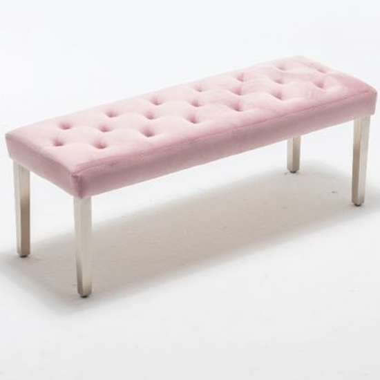 Read more about Kepro velvet upholstered dining bench in pink