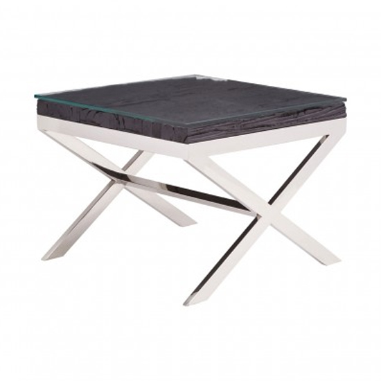 Kero Glass Top End Table In Black With Cross Base