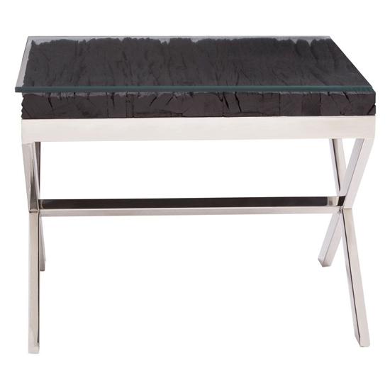 Kero Glass Top End Table With Cross Base In Black