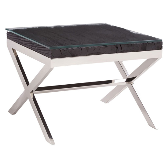 Kero Glass Top End Table With Cross Base In Black