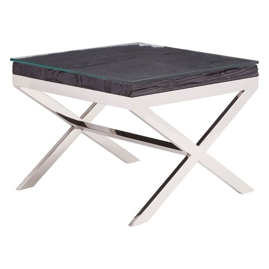 Read more about Kero glass top end table with cross base in black