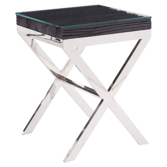 Read more about Kero glass top side table with cross base in black