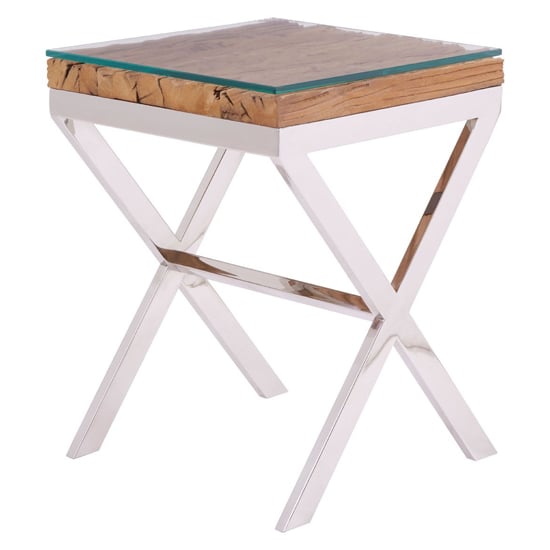 Read more about Kero glass top side table with cross base in natural