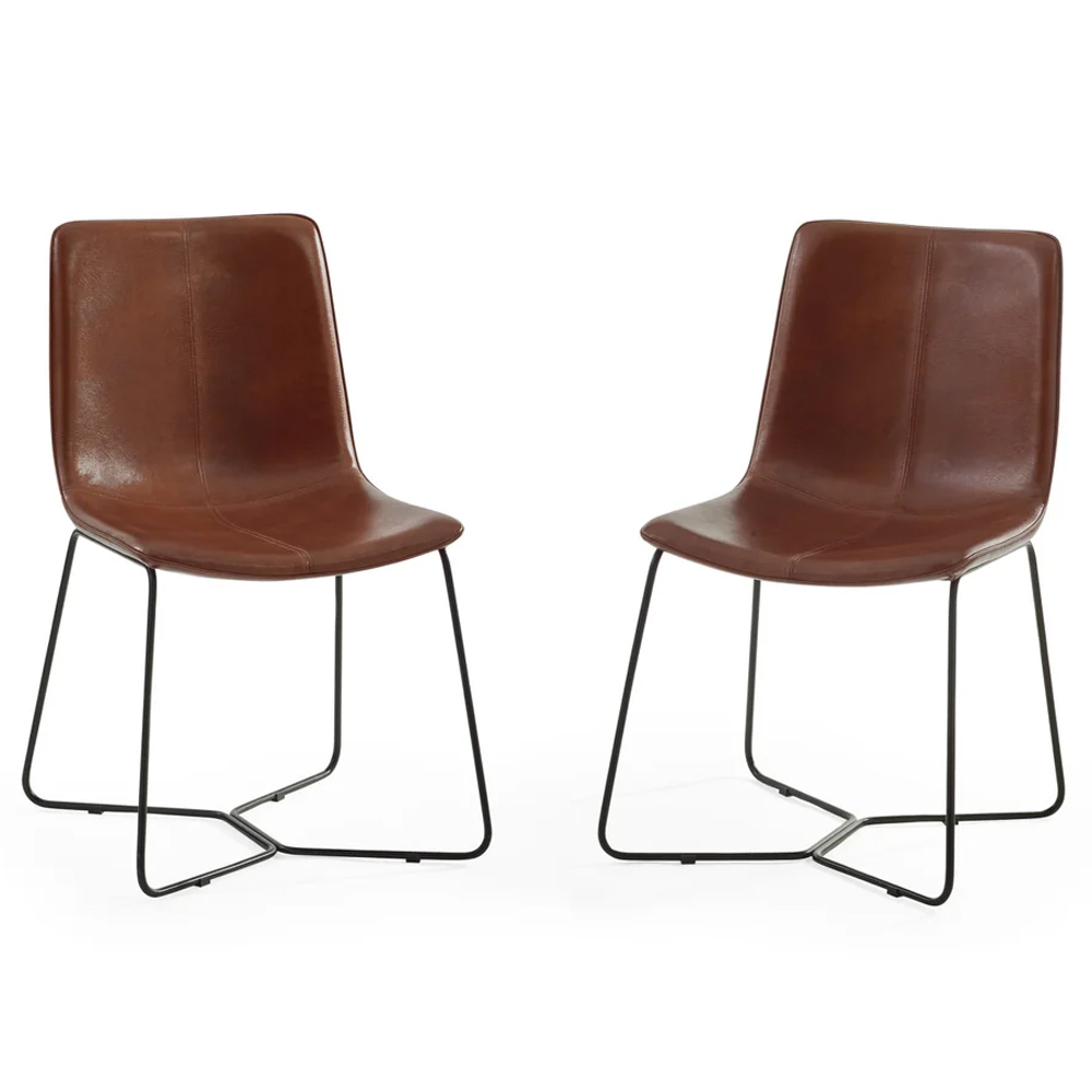 Kerrville Brown PU Leather Dining Chairs - Pair