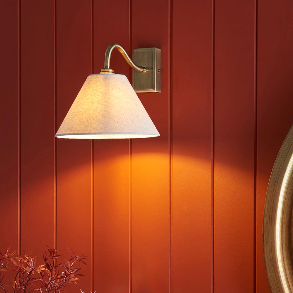 Kerrville Textured Fabric Wall Light In Antique Brass