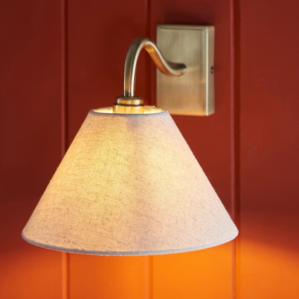 Kerrville Textured Fabric Wall Light In Antique Brass