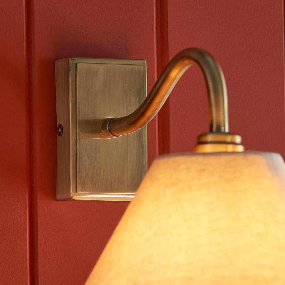 Kerrville Textured Fabric Wall Light In Antique Brass