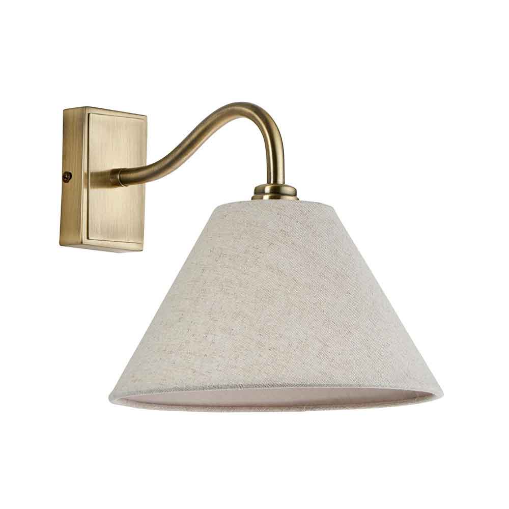 Kerrville Textured Fabric Wall Light In Antique Brass