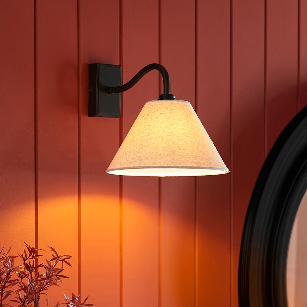 Kerrville Textured Fabric Wall Light In Matt Black