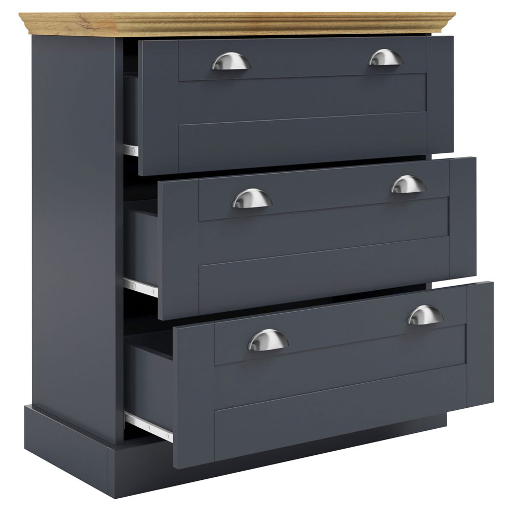 Kervan Wooden Chest Of 3 Drawers in Anthracite and Oak