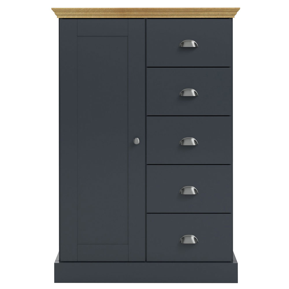 Kervan Wooden Highboard with 1 Door in Anthracite and Oak