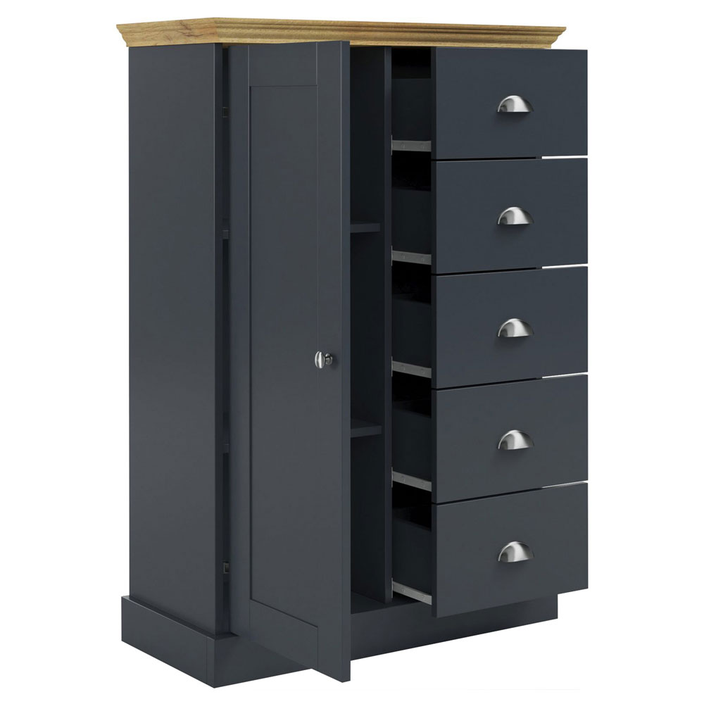 Kervan Wooden Highboard with 1 Door in Anthracite and Oak