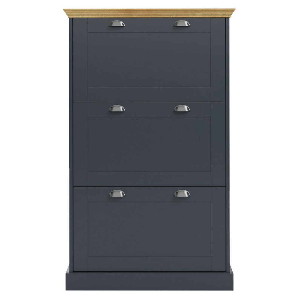Kervan Wooden Shoe Storage Cabinet with 3 Flap Doors in Anthracite and Oak