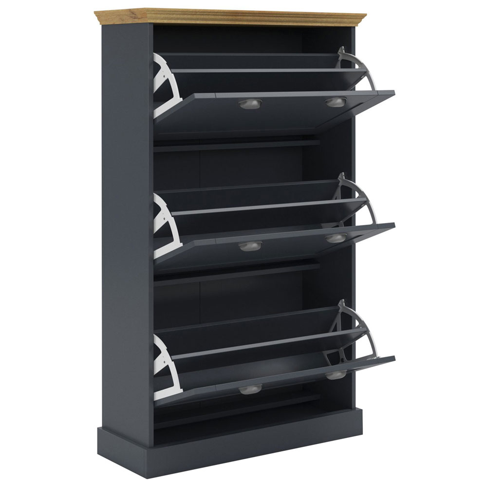 Kervan Wooden Shoe Storage Cabinet with 3 Flap Doors in Anthracite and Oak