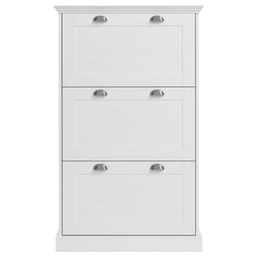 Kervan Wooden Shoe Storage Cabinet with 3 Flap Doors in White