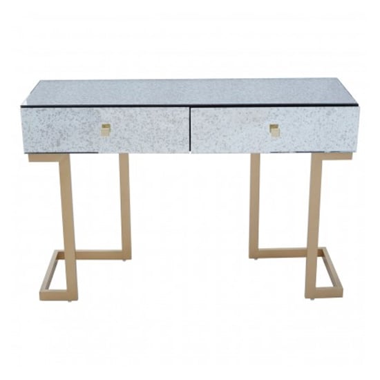 Keseni Mirrored Console Table With Brass Base In Silver_1