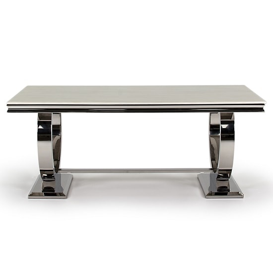 Kesley Dining Table In Cream Marble Top And Stainless Steel Base