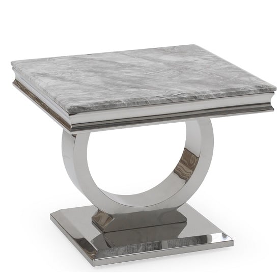 Kesley End Table In Grey Marble Top With Stainless Steel Base