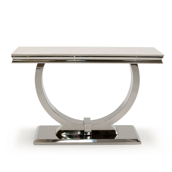 Kesley Marble Console Table In Cream With Stainless Steel Base