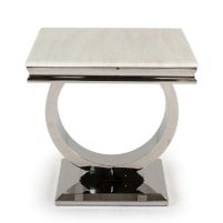Kesley Marble End Table In Cream With Stainless Steel Base